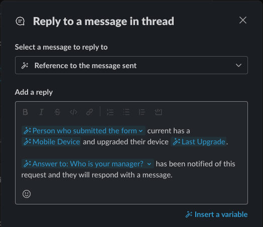 Reply to message in thread modal